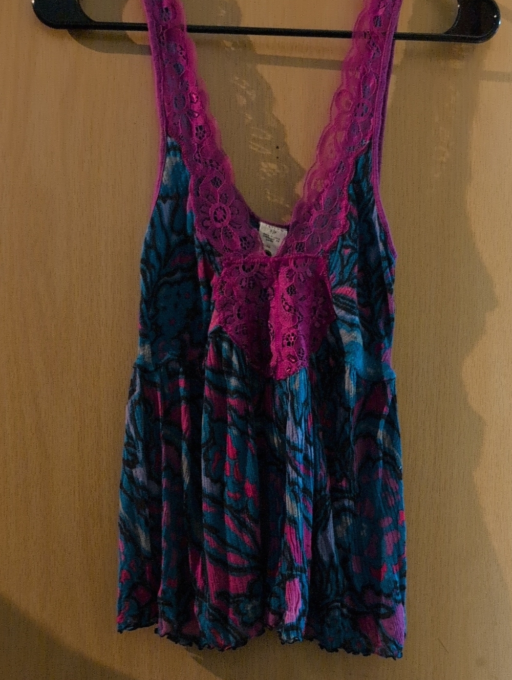 Free People Magenta And Blue Lace  Flowy Tank with Teal Underlay